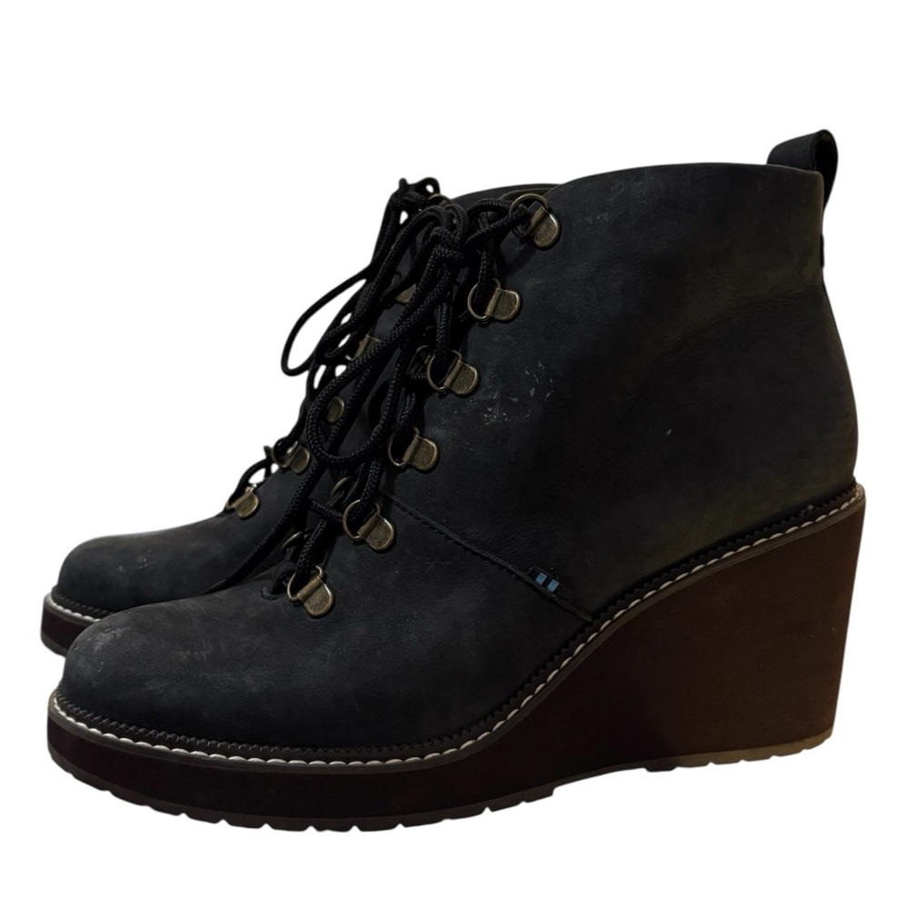 Toms Navy Wedge Ankle Boots suede look sz 8